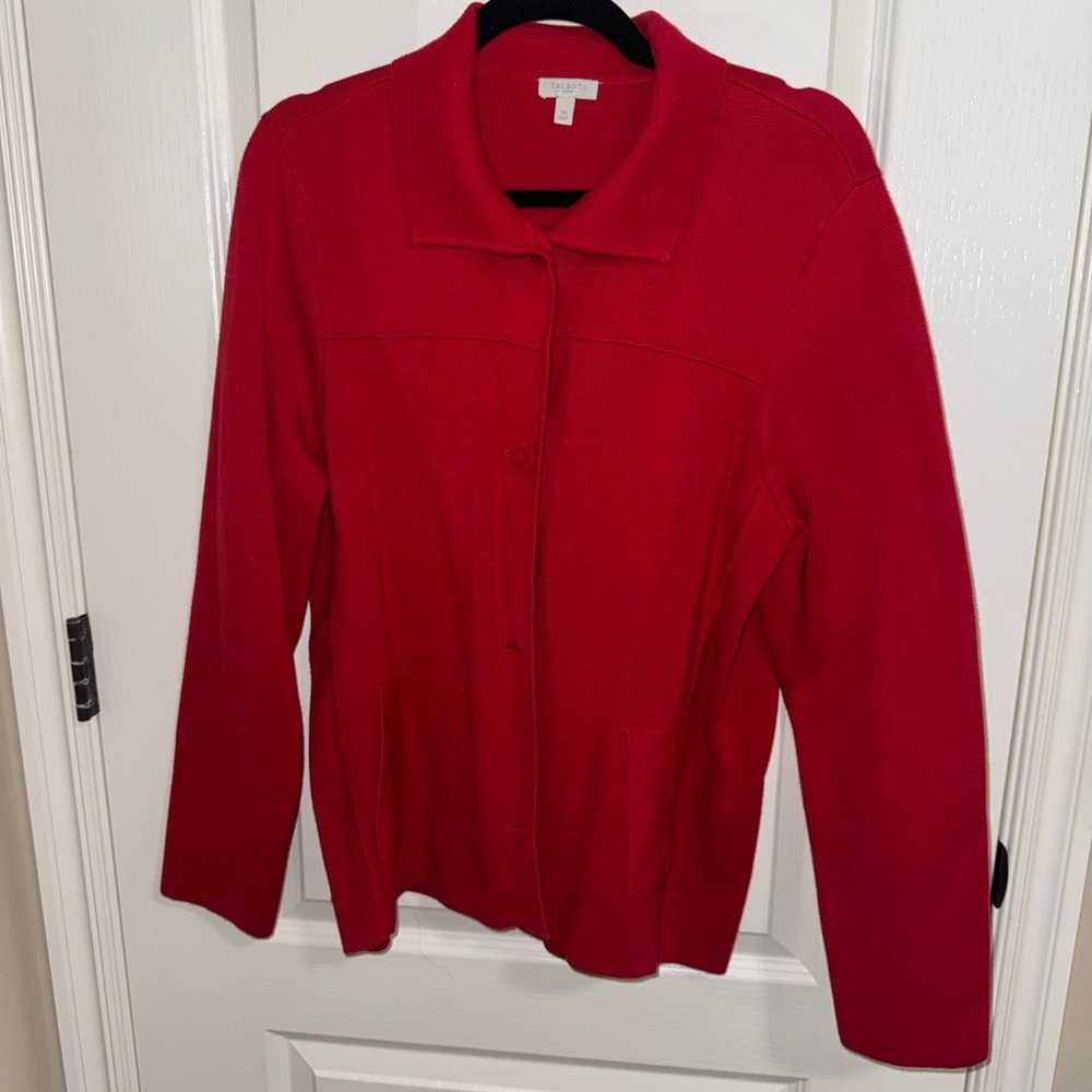 Talbots Woman 2X Red 100% Cotton Button Front Cardigan Sweater Jacket